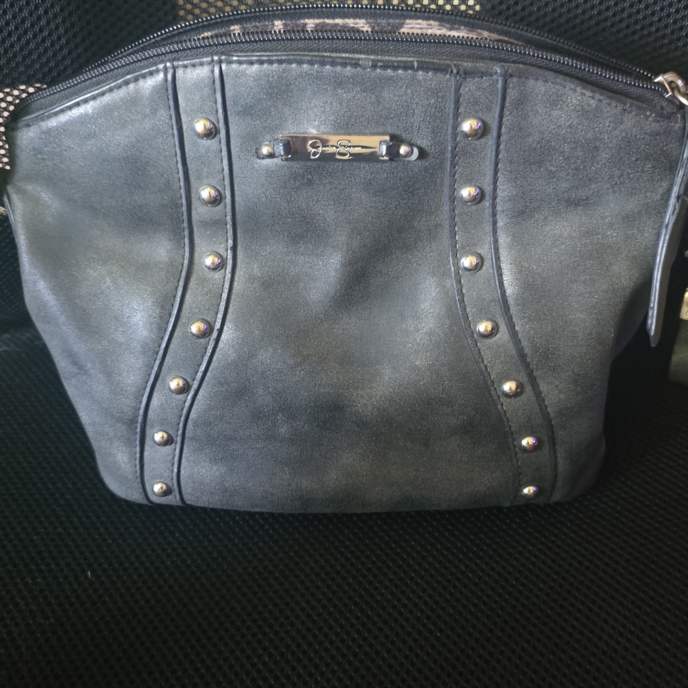 Jessica Simpson Black and Silver Shoulder Bag with Structured Design